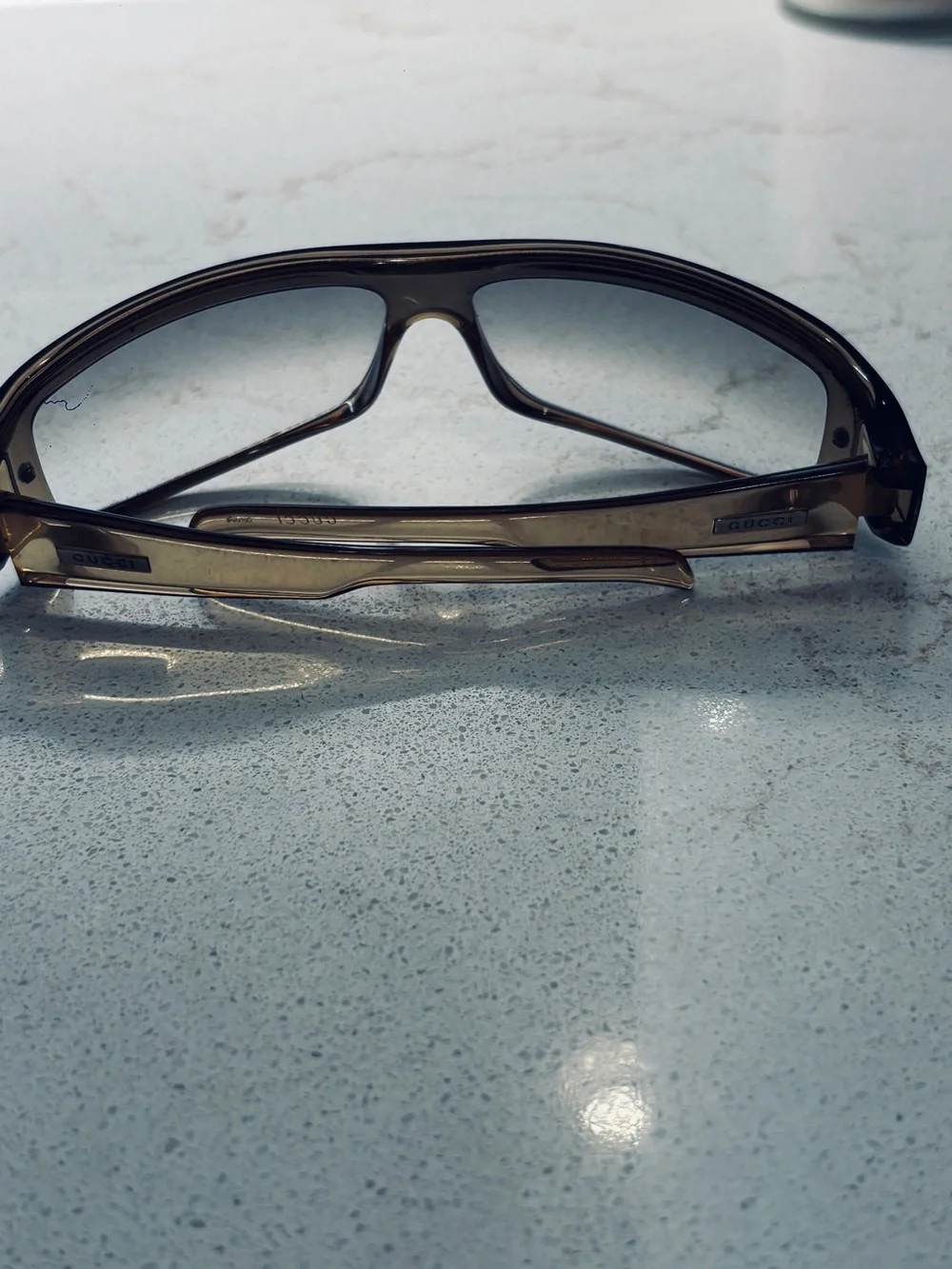 Vintage Gucci Y2K Brown Smoke Wraparound Shield Sunglasses